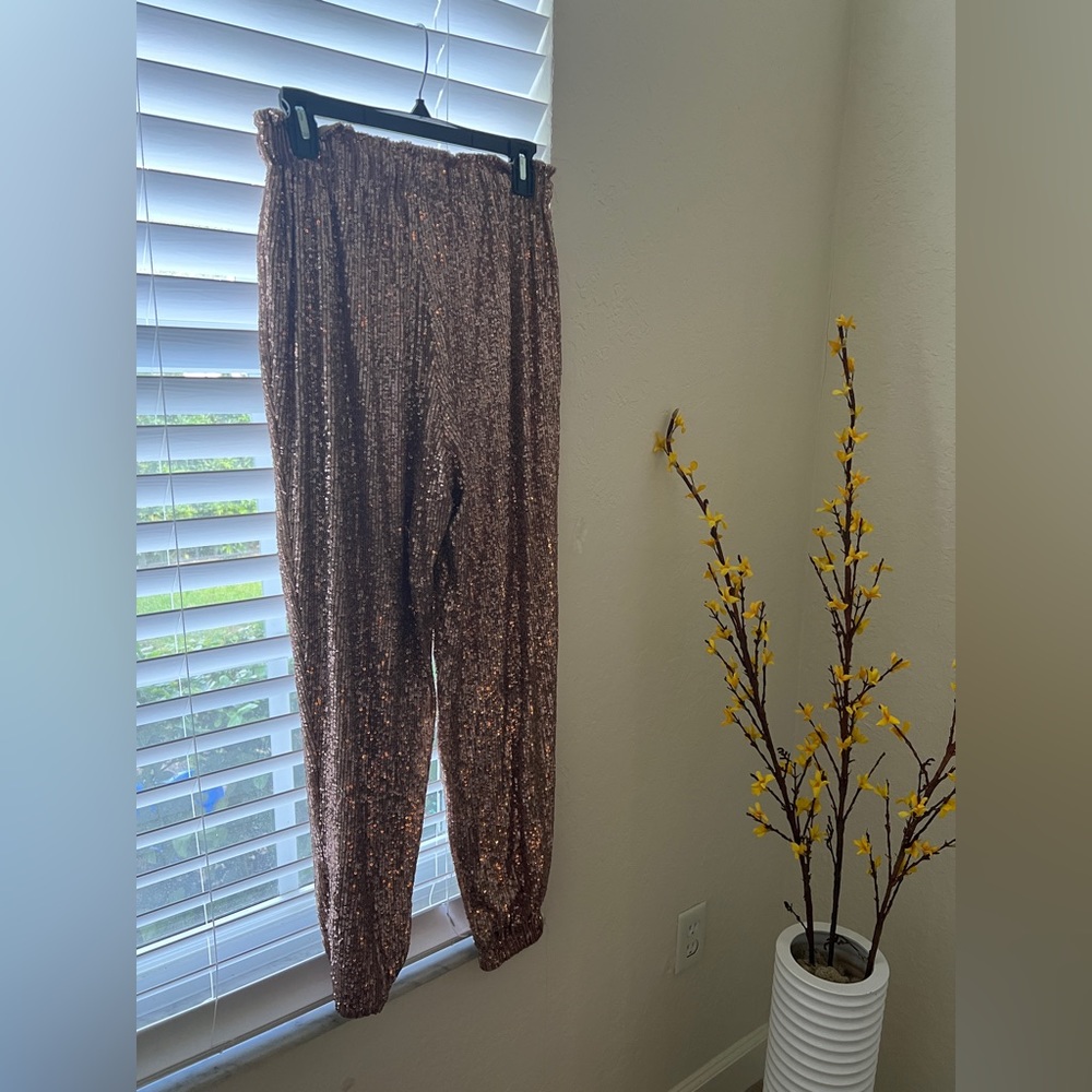 Gold sequin joggers from free people